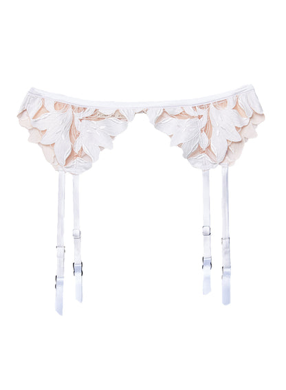 Fleur du Mal Ivory Lily Embroidery Garter Belt