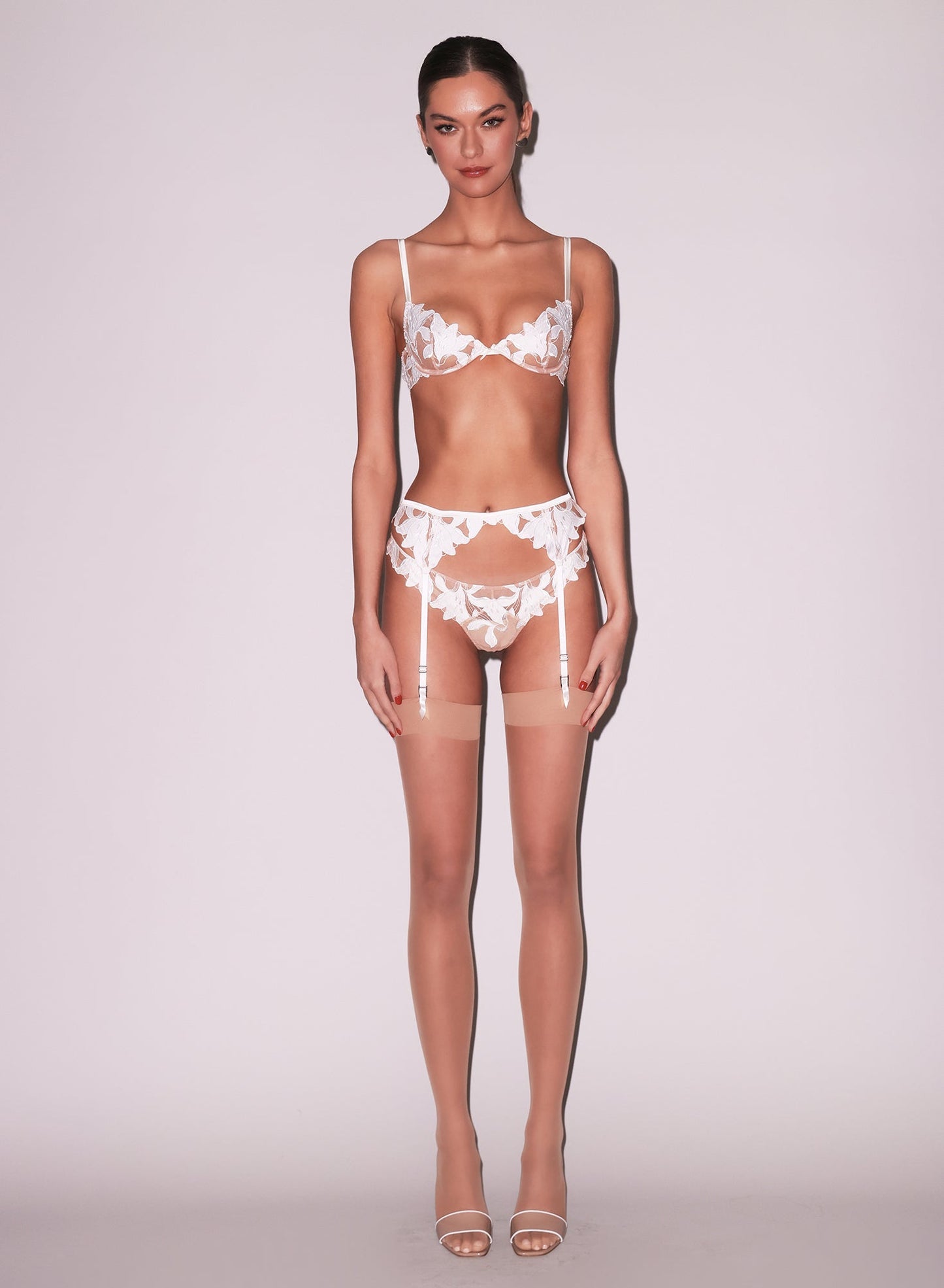 Fleur du Mal Ivory Lily Embroidery Garter Belt