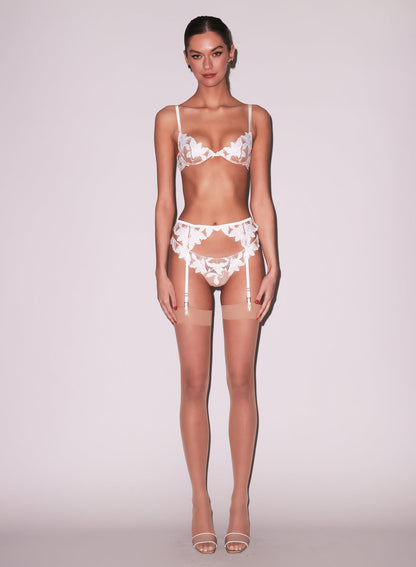 Fleur du Mal Ivory Lily Embroidery Garter Belt