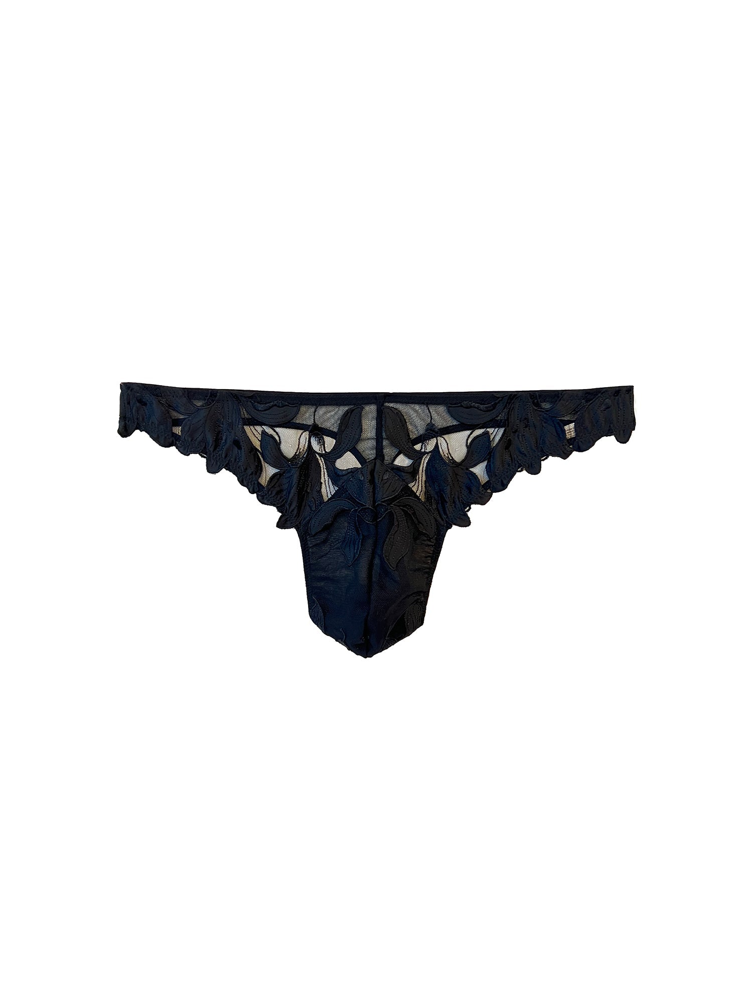Fleur du Mal Black Men's Lily Embroidery Thong
