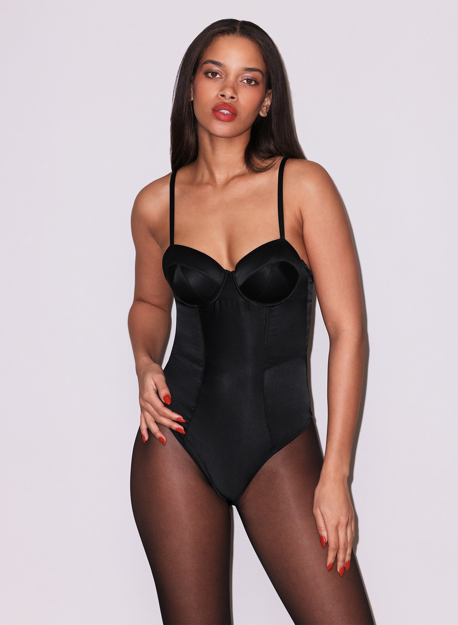 Fleur du Mal Black Satin Bullet Bodysuit
