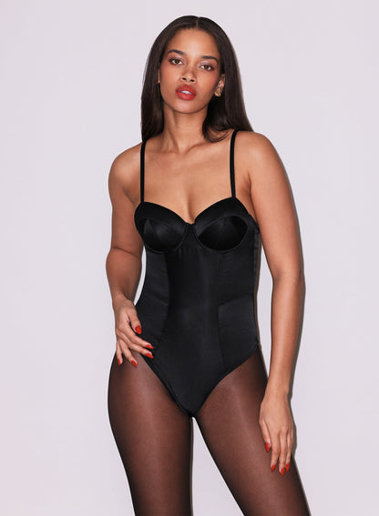 Fleur du Mal Black Satin Bullet Bodysuit
