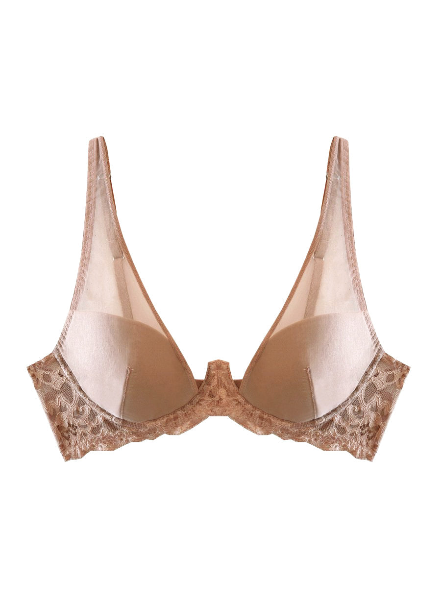 Fleur du Mal Tan Charlotte Sheer Overlay Demi Bra