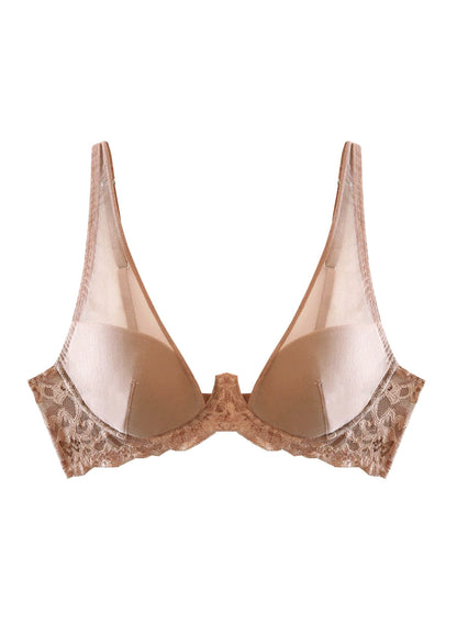 Fleur du Mal Tan Charlotte Sheer Overlay Demi Bra