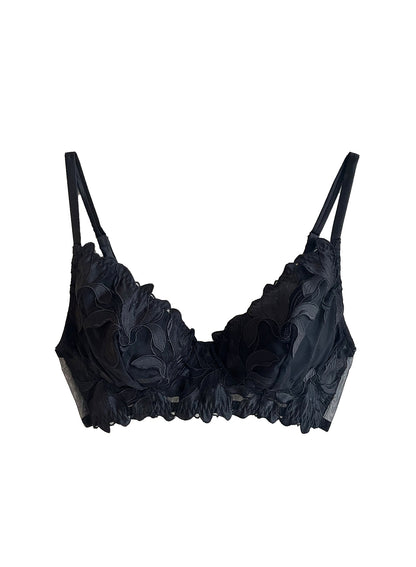 Fleur du Mal Black Lily Embroidery Post Surgical Bra