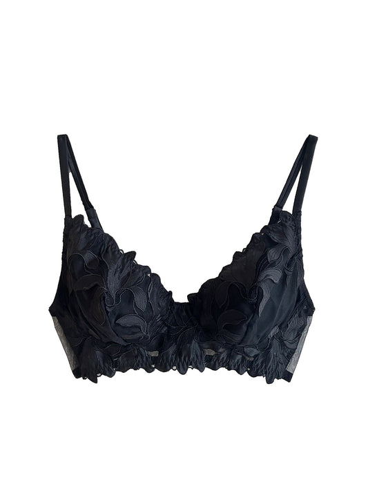 Fleur du Mal Black Lily Embroidery Post Surgical Bra