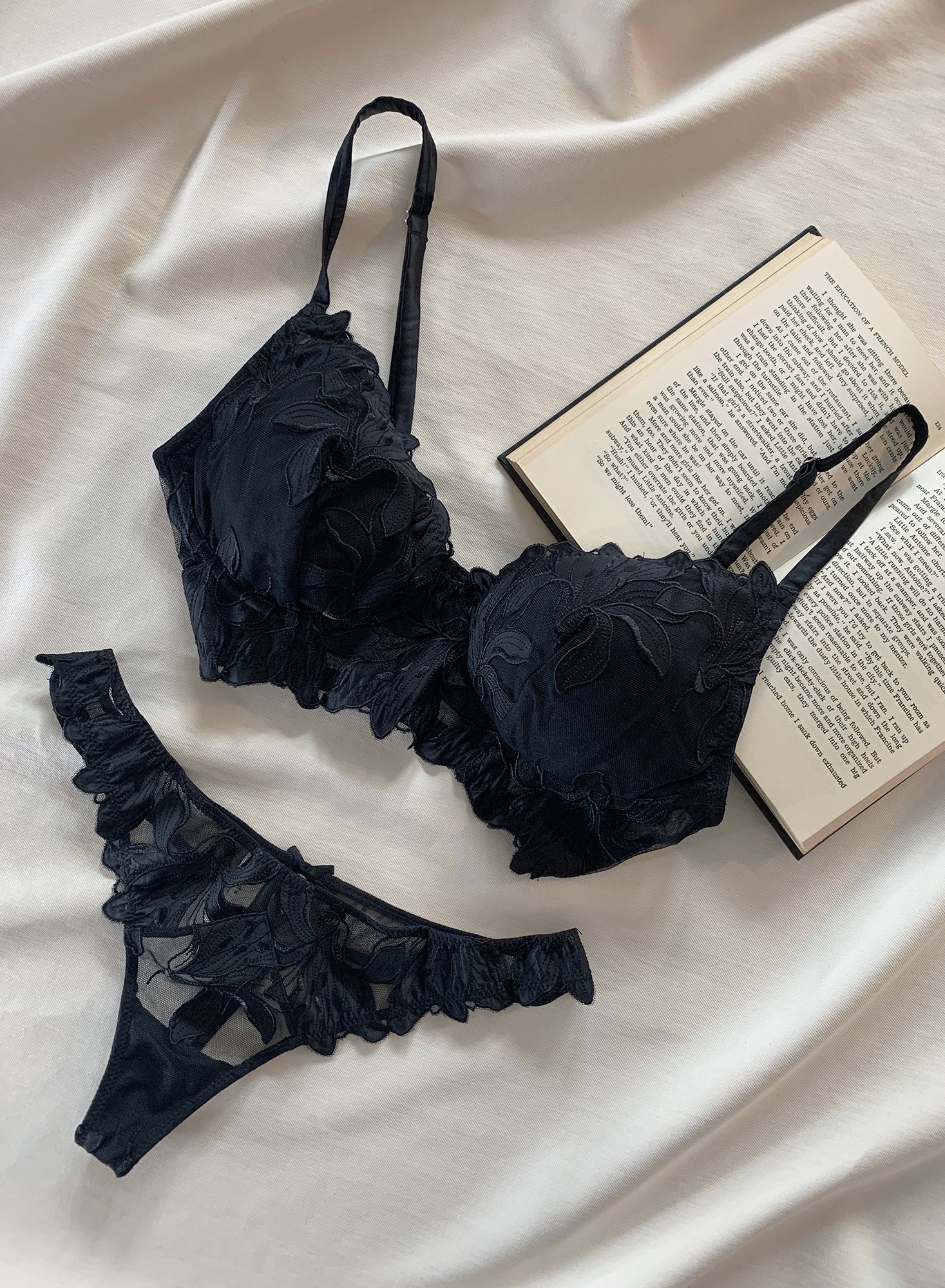 Fleur du Mal Black Lily Embroidery Post Surgical Bra