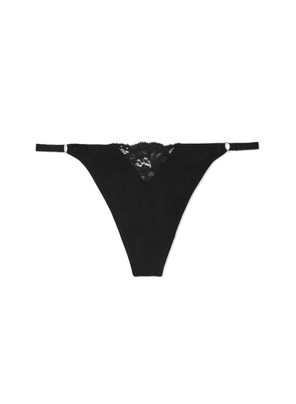 Fleur du Mal Black Charlotte Lace No Show V-String