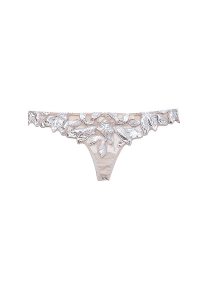 Fleur du Mal Platinum Lily Embroidery Hipster Thong