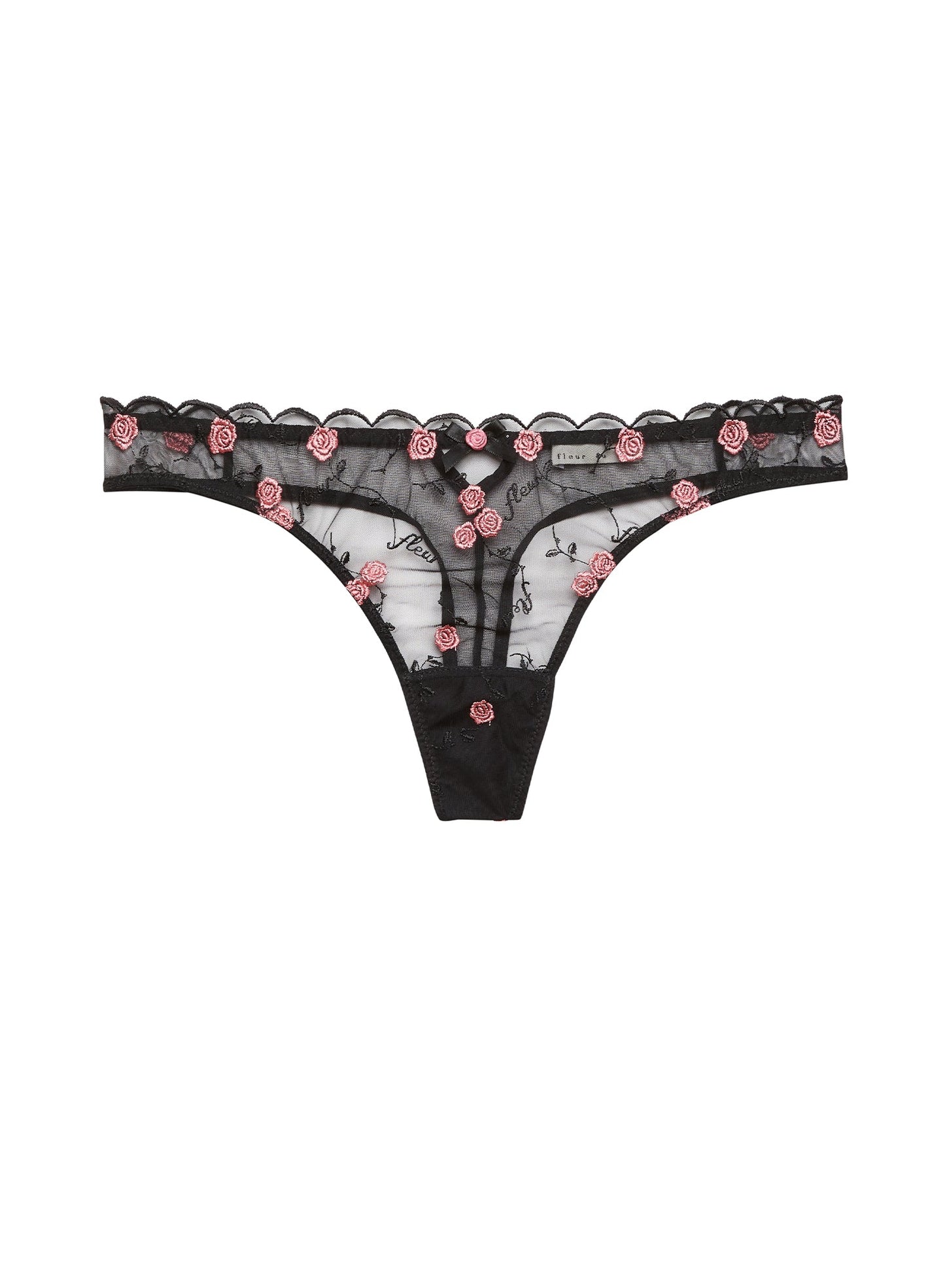 Fleur du Mal Black Rose & Vine Embroidery Thong