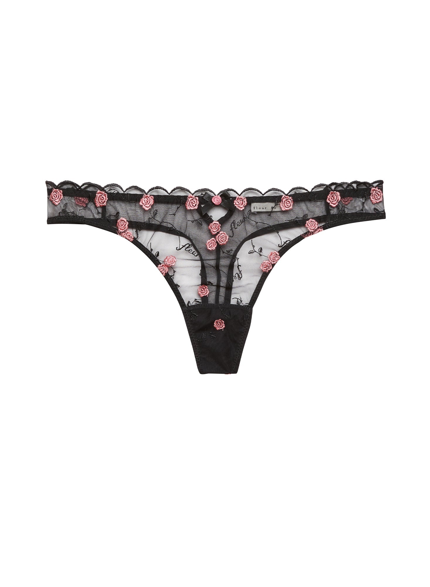 Fleur du Mal Black Rose & Vine Embroidery Thong