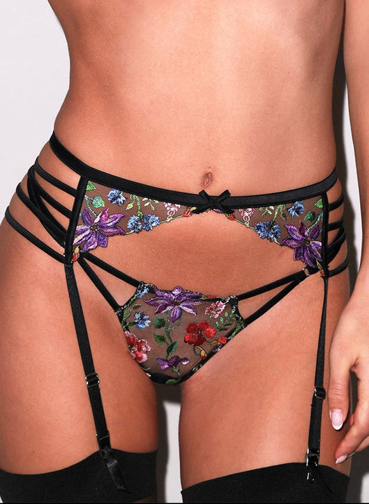 Fleur du Mal Black Wildfleur V-String