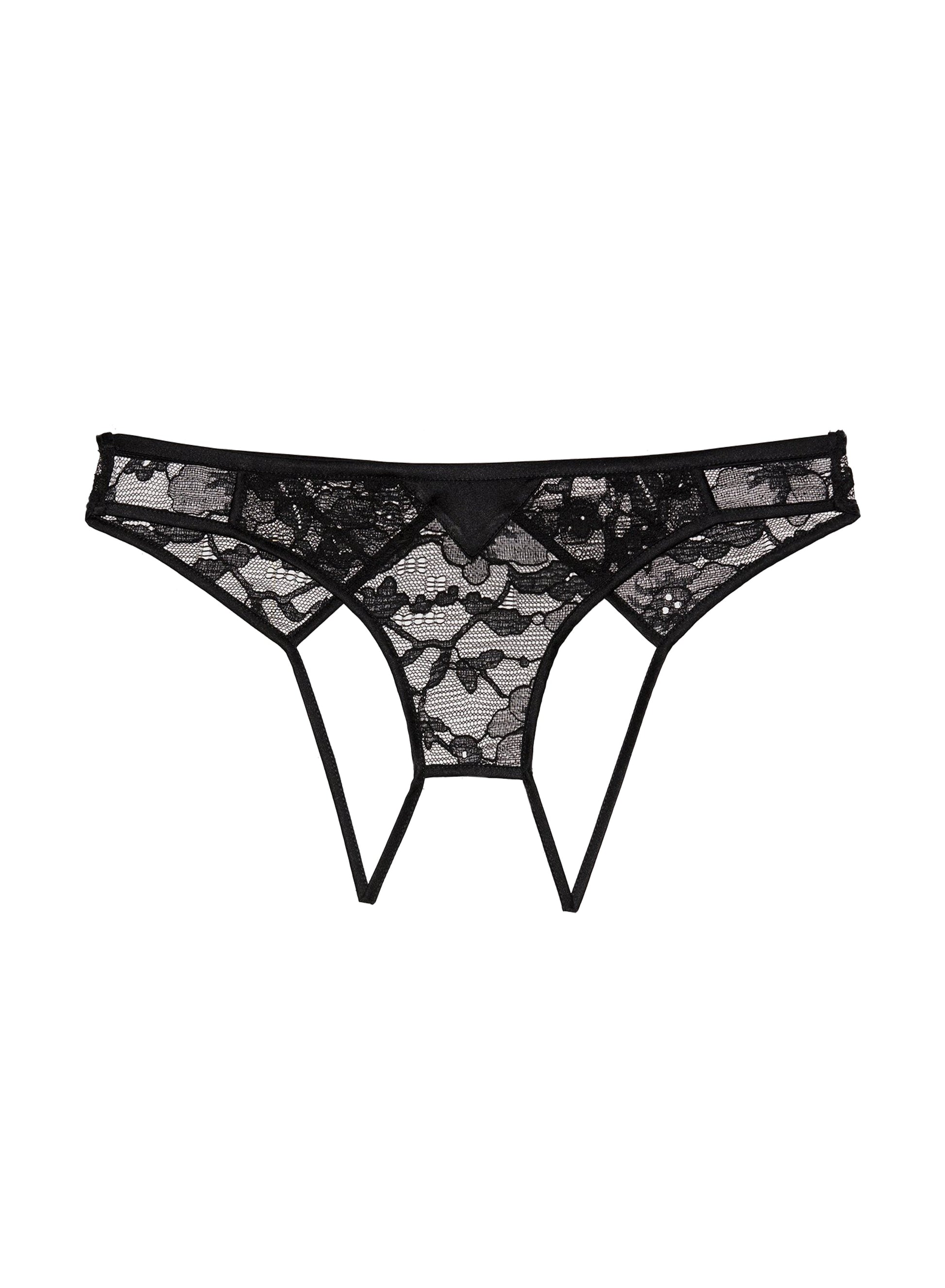 Fleur du Mal Black Magnolia Lace Ouvert Panty