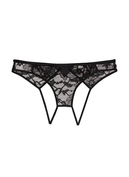 Fleur du Mal Black Magnolia Lace Ouvert Panty