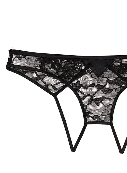 Fleur du Mal Black Magnolia Lace Ouvert Panty