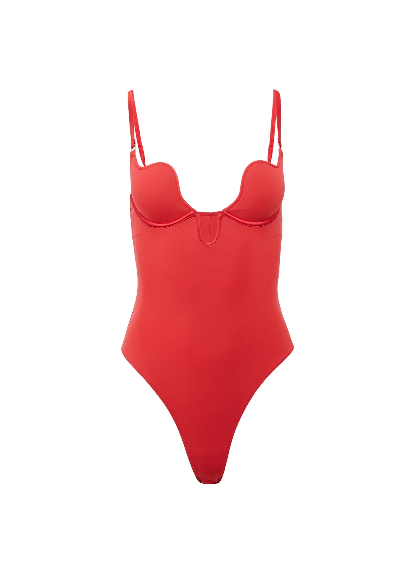 Fleur du Mal Red Le Stretch Micro Seduce U-Plunge Bodysuit