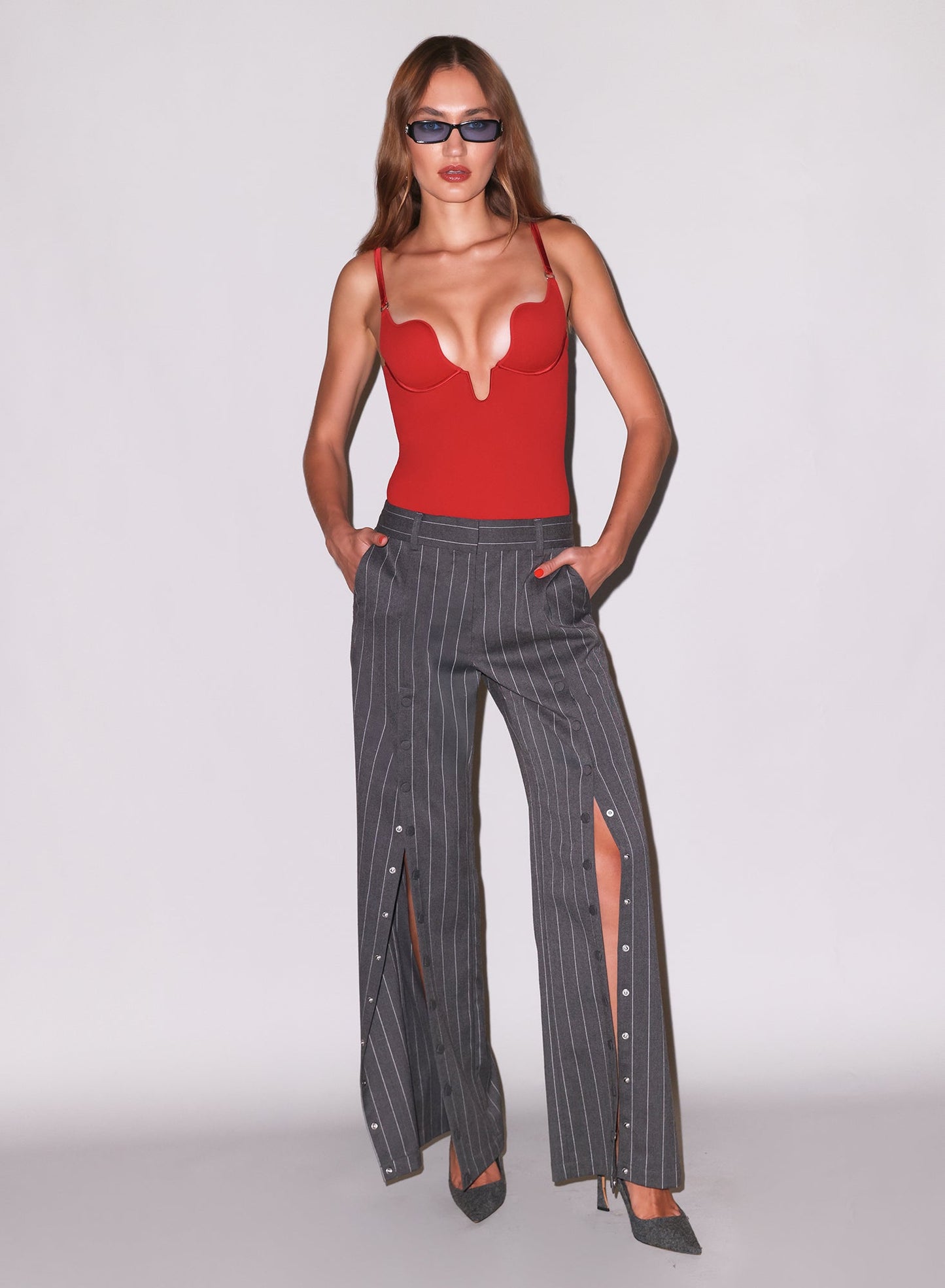 Fleur du Mal Red Le Stretch Micro Seduce U-Plunge Bodysuit