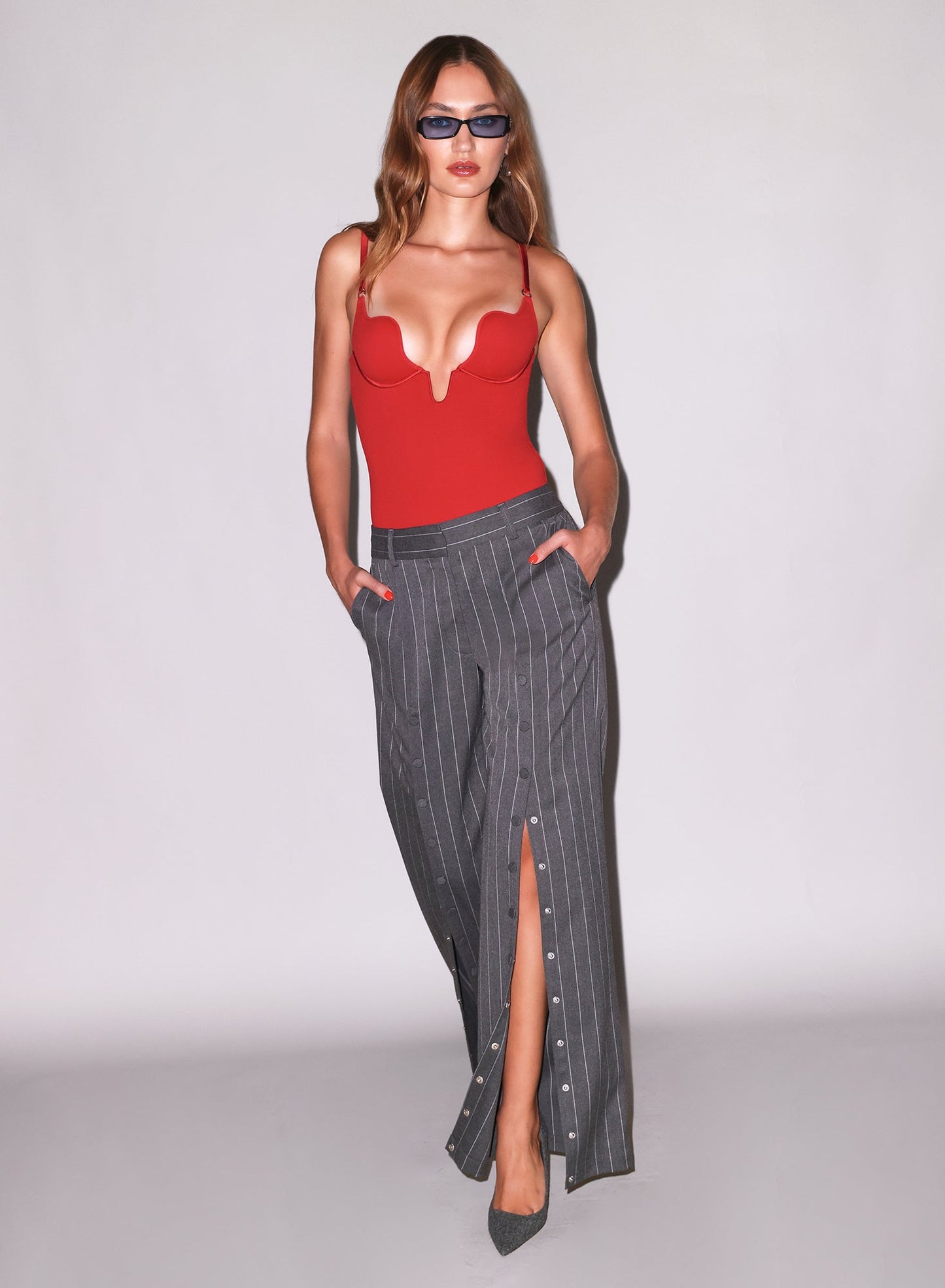 Fleur du Mal Red Le Stretch Micro Seduce U-Plunge Bodysuit