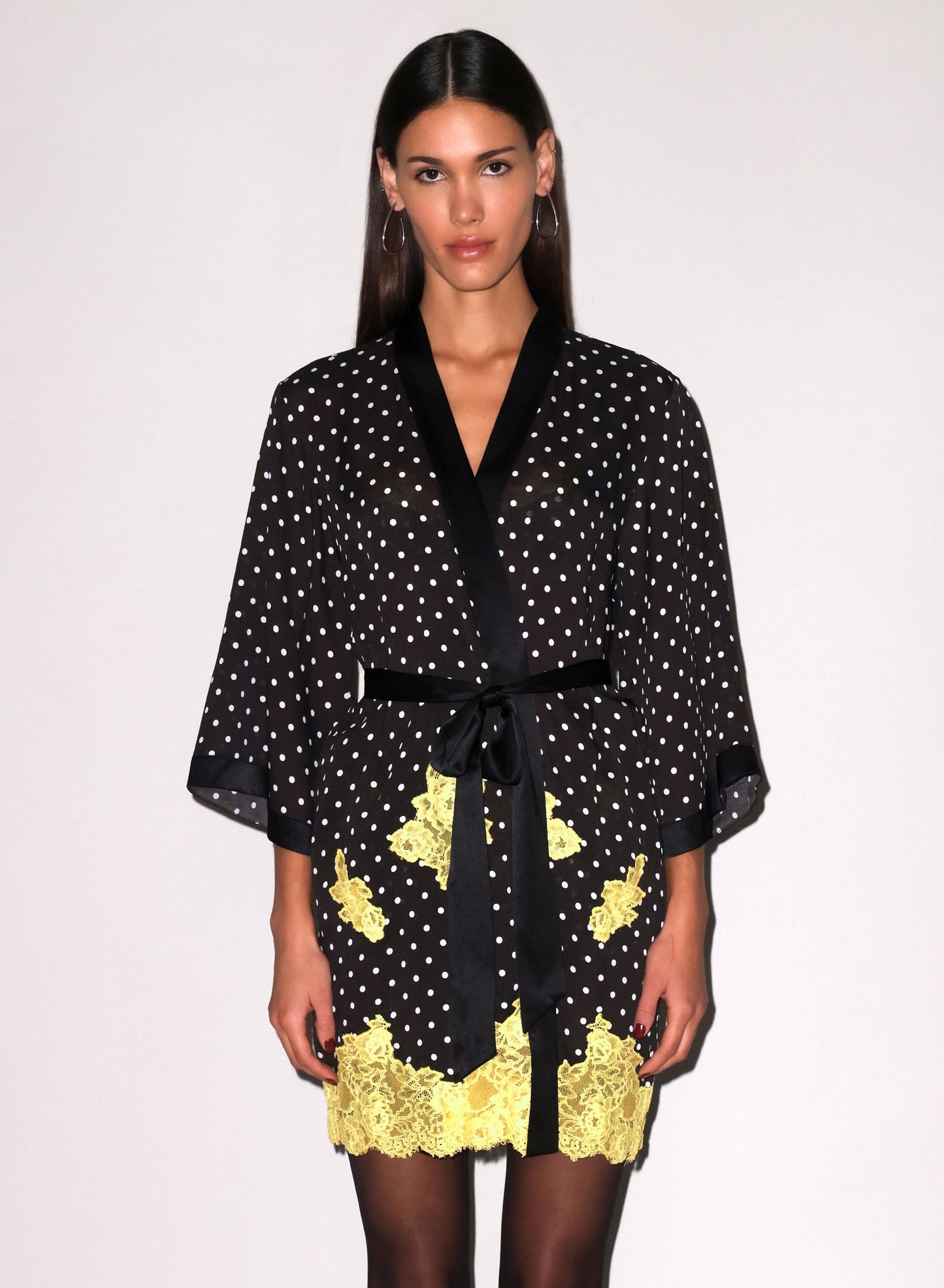 Fleur du Mal Small Dot Black Juliet Lace Robe