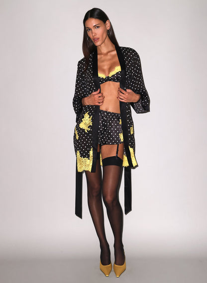 Fleur du Mal Small Dot Black Juliet Lace Robe
