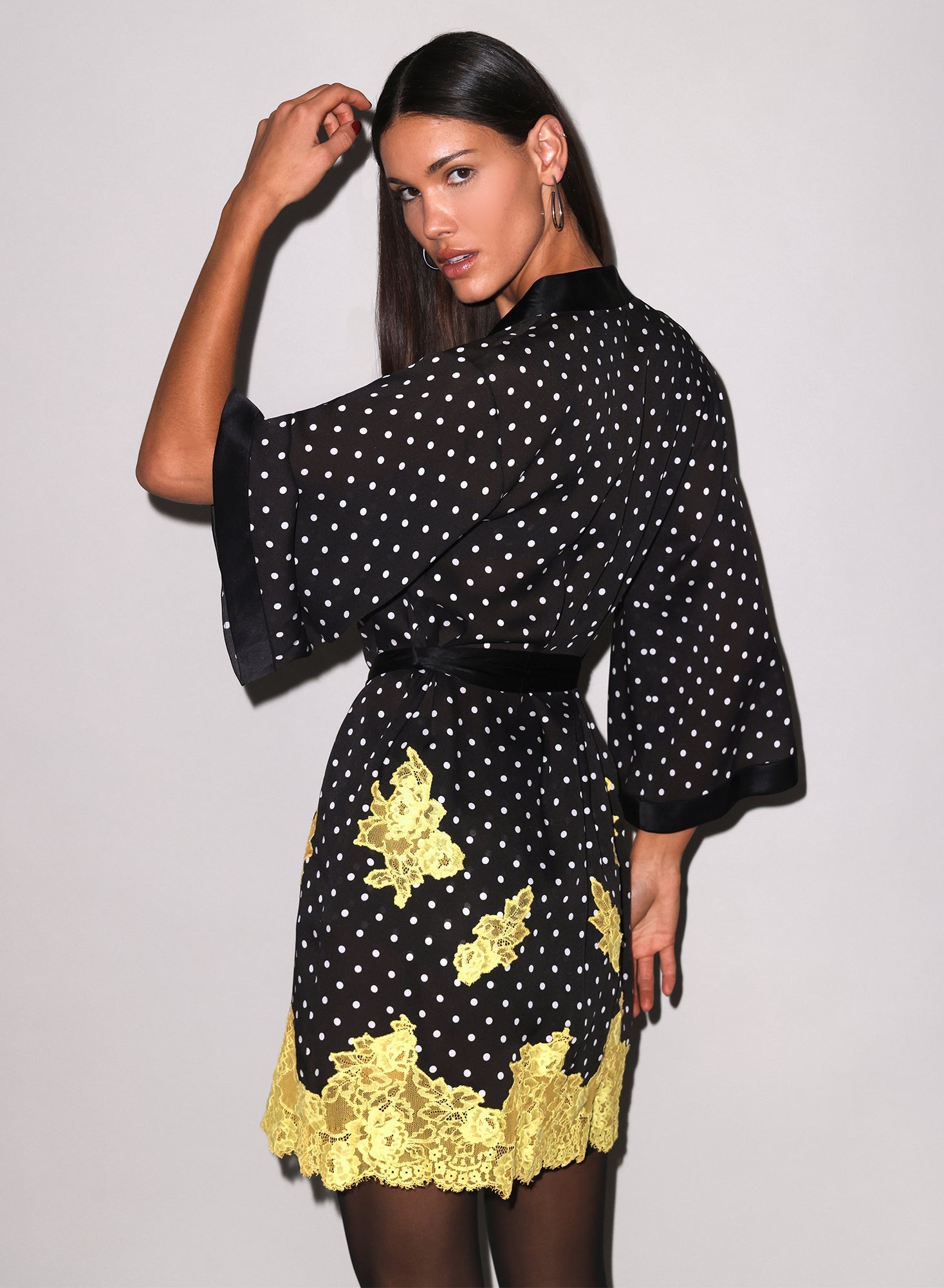Fleur du Mal Small Dot Black Juliet Lace Robe