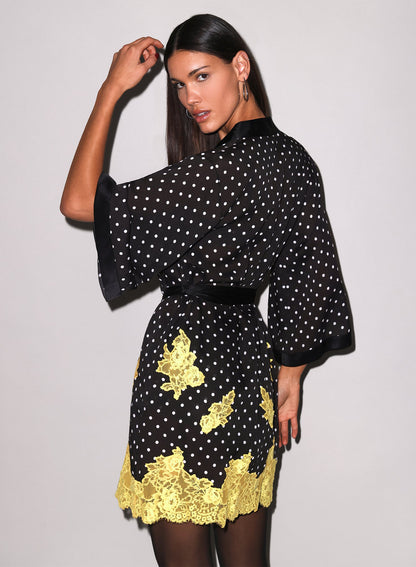 Fleur du Mal Small Dot Black Juliet Lace Robe
