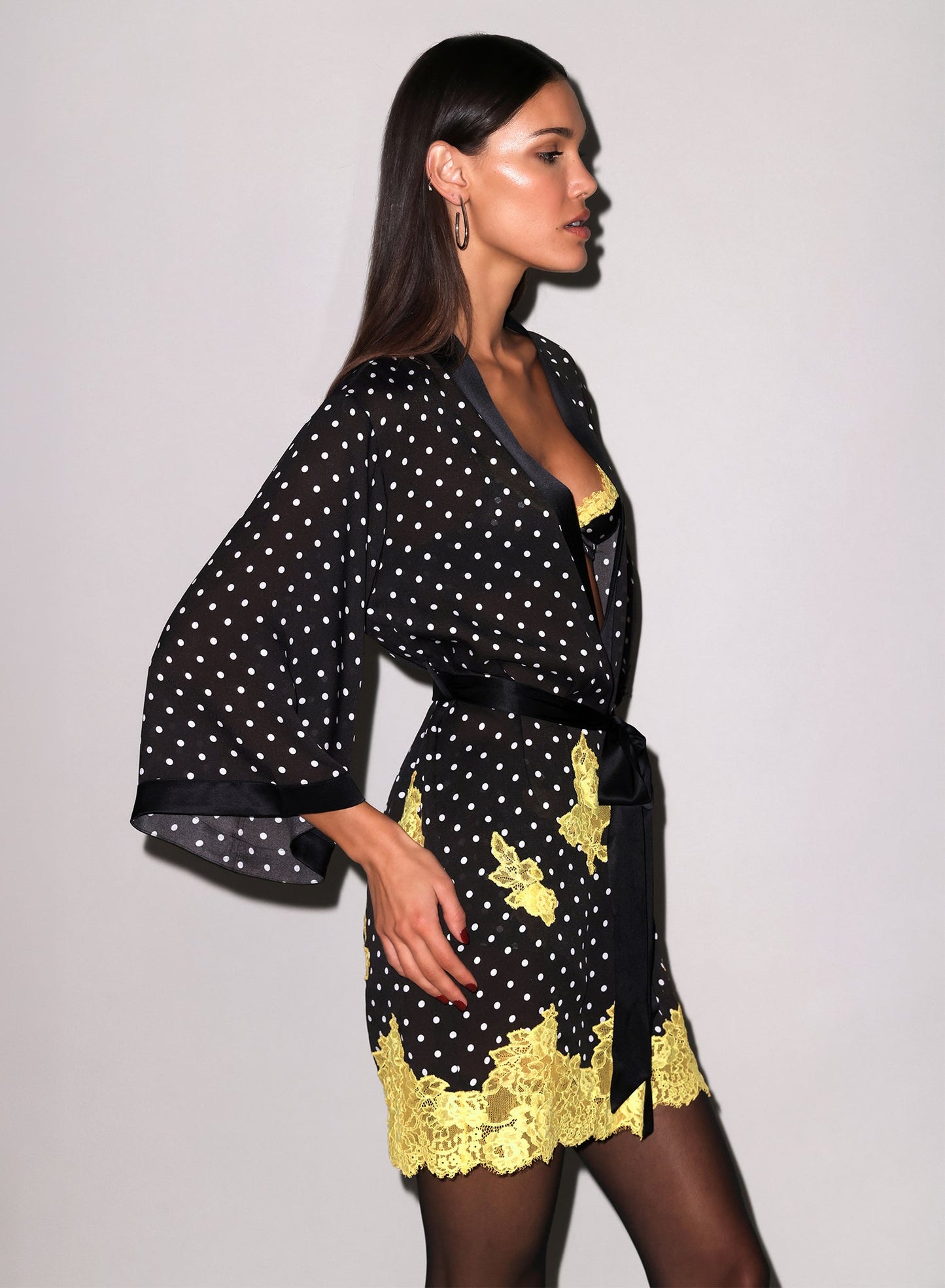 Fleur du Mal Small Dot Black Juliet Lace Robe