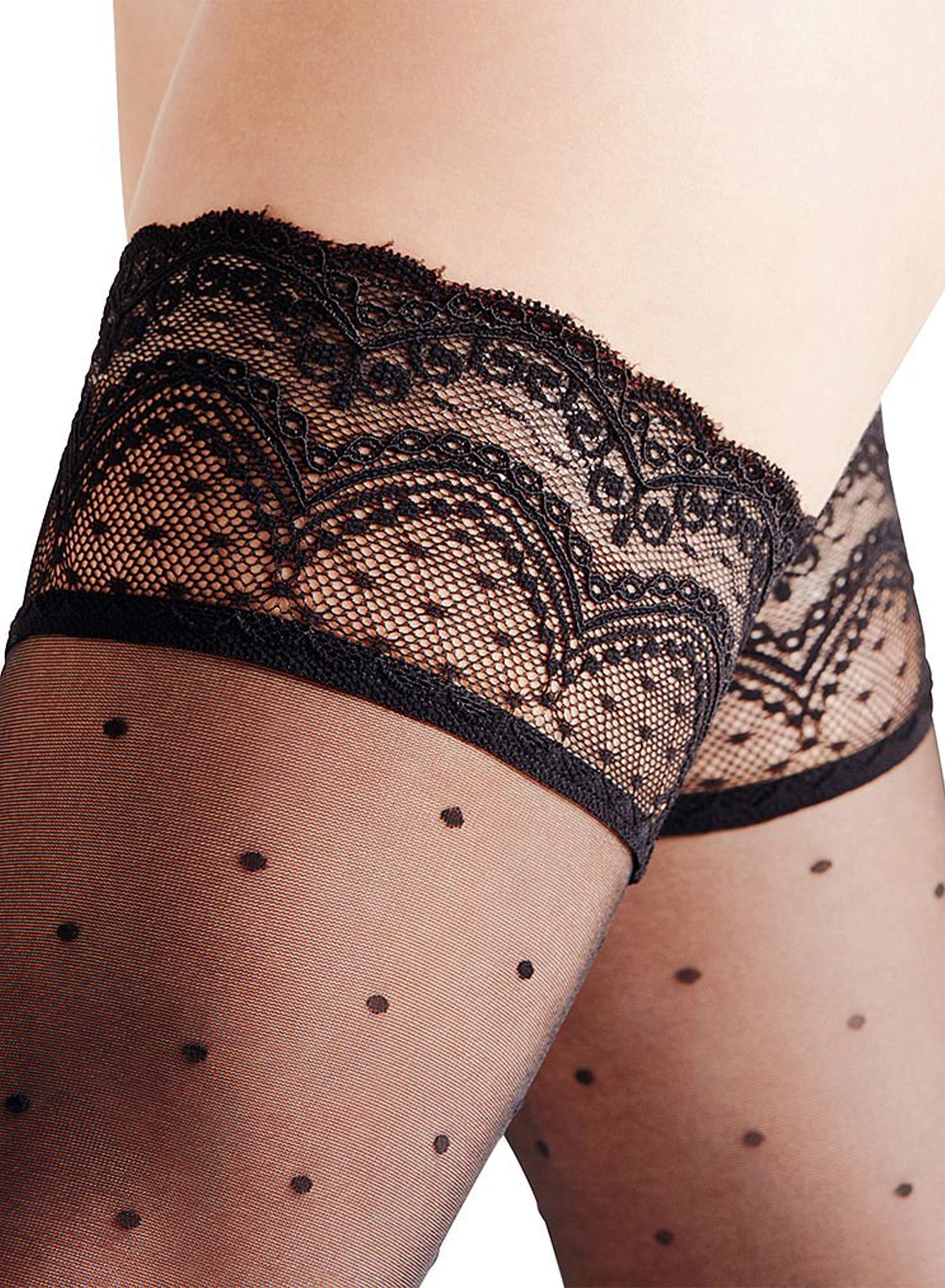 Fleur du Mal Black Falke Dot Stay Up Stocking