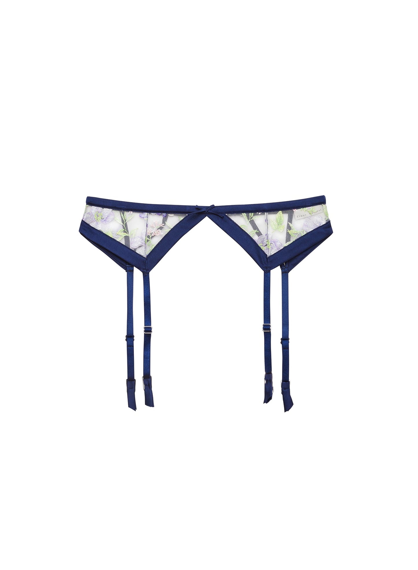 Fleur du Mal Midnight Navy Elara Embroidery Garter Belt