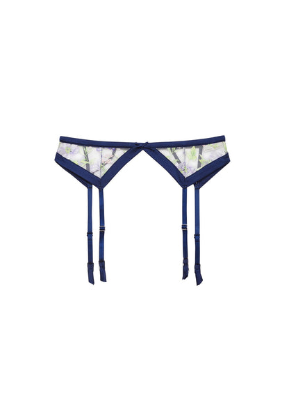 Fleur du Mal Midnight Navy Elara Embroidery Garter Belt