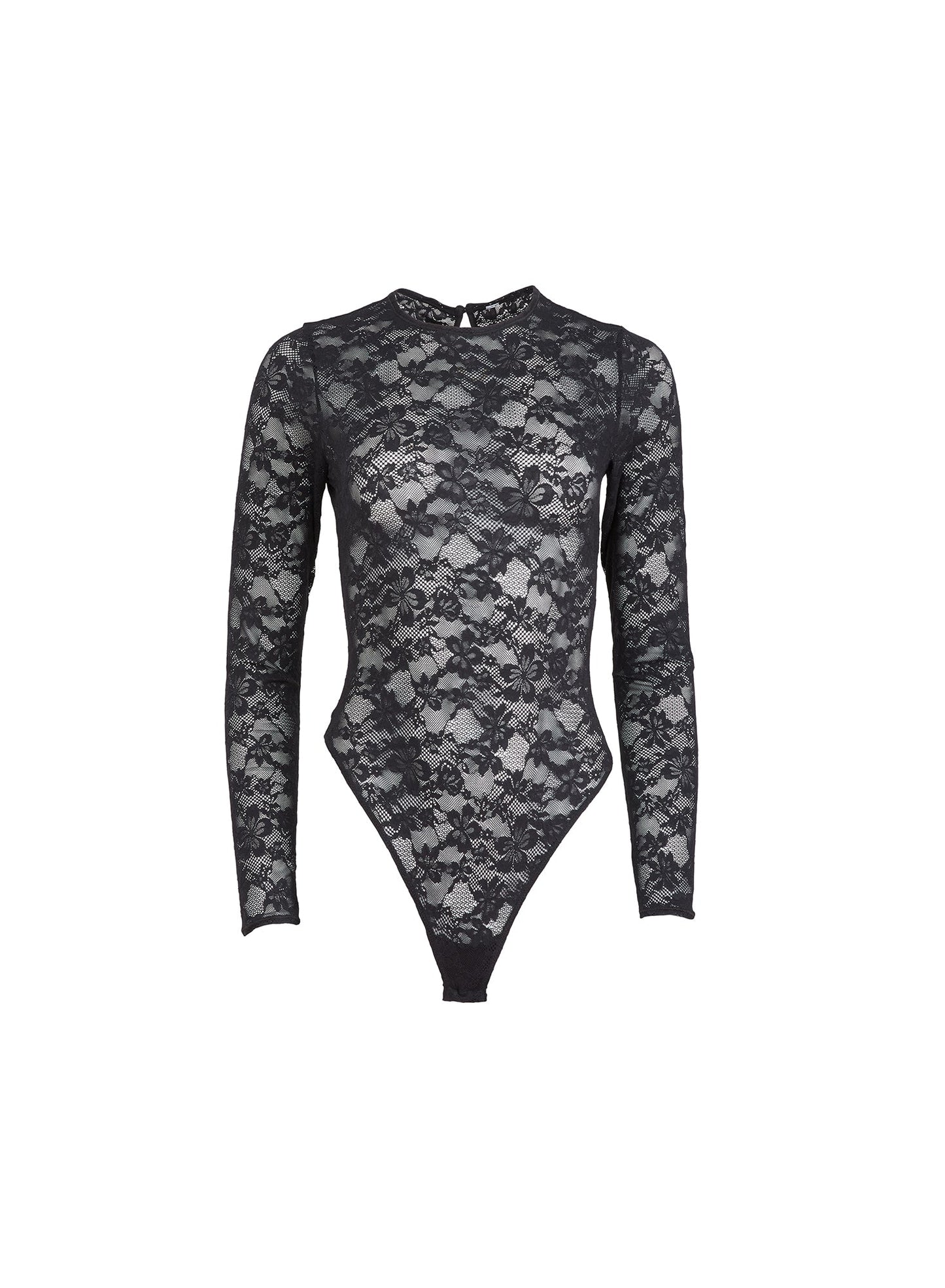 Fleur du Mal Black Le Stretch Lace Long Sleeve Bodysuit
