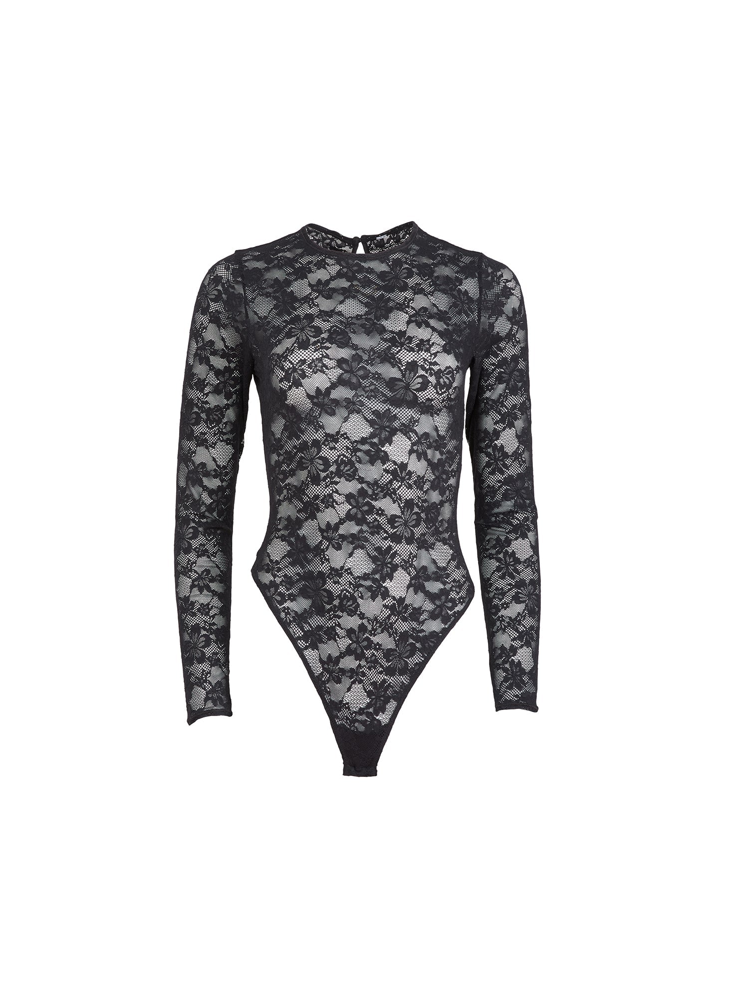 Fleur du Mal Black Le Stretch Lace Long Sleeve Bodysuit