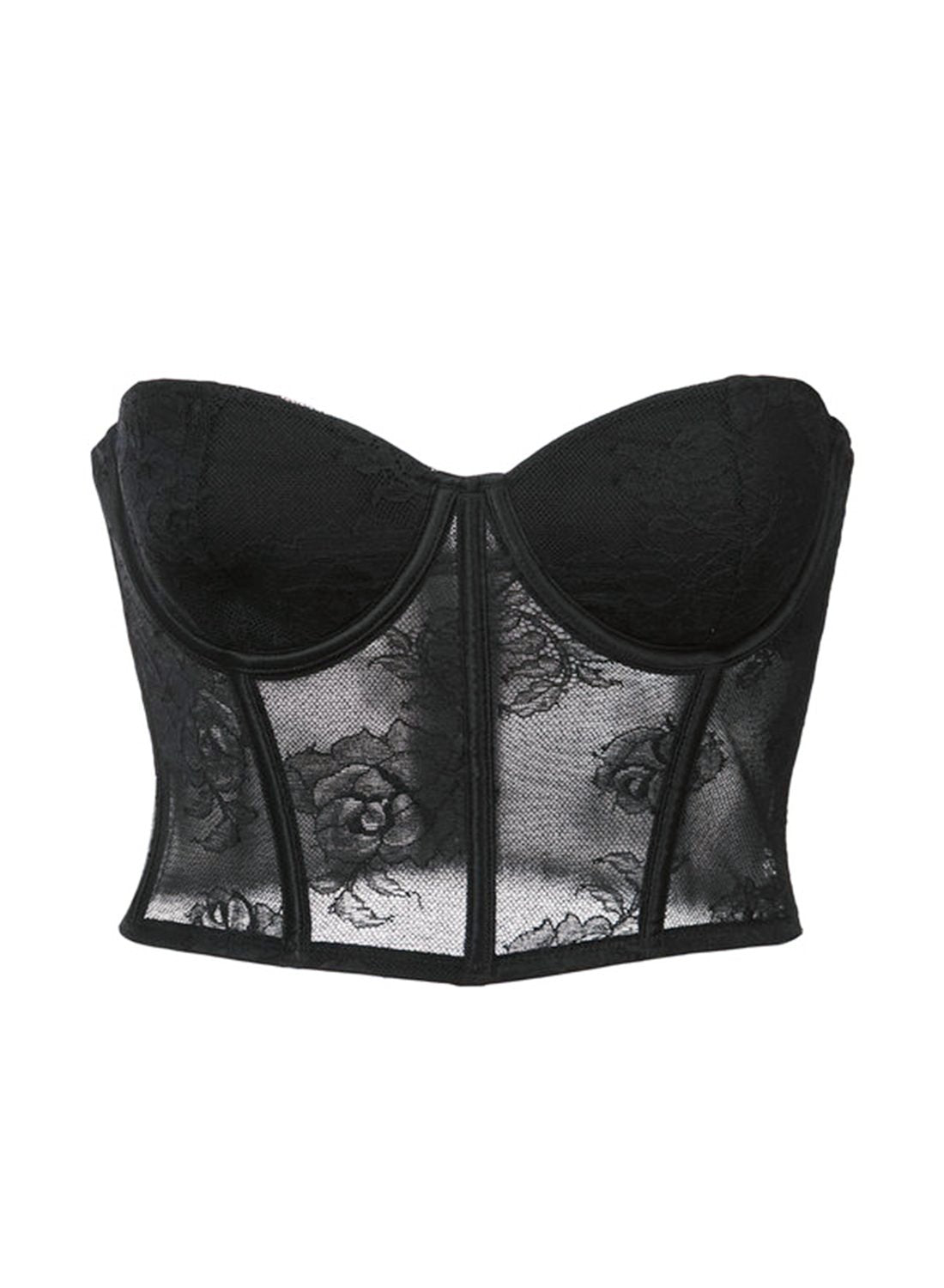 Fleur du Mal Black Bouquet Lace Bustier Top