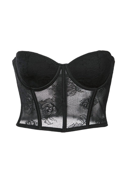 Fleur du Mal Black Bouquet Lace Bustier Top