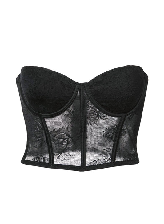 Fleur du Mal Black Bouquet Lace Bustier Top