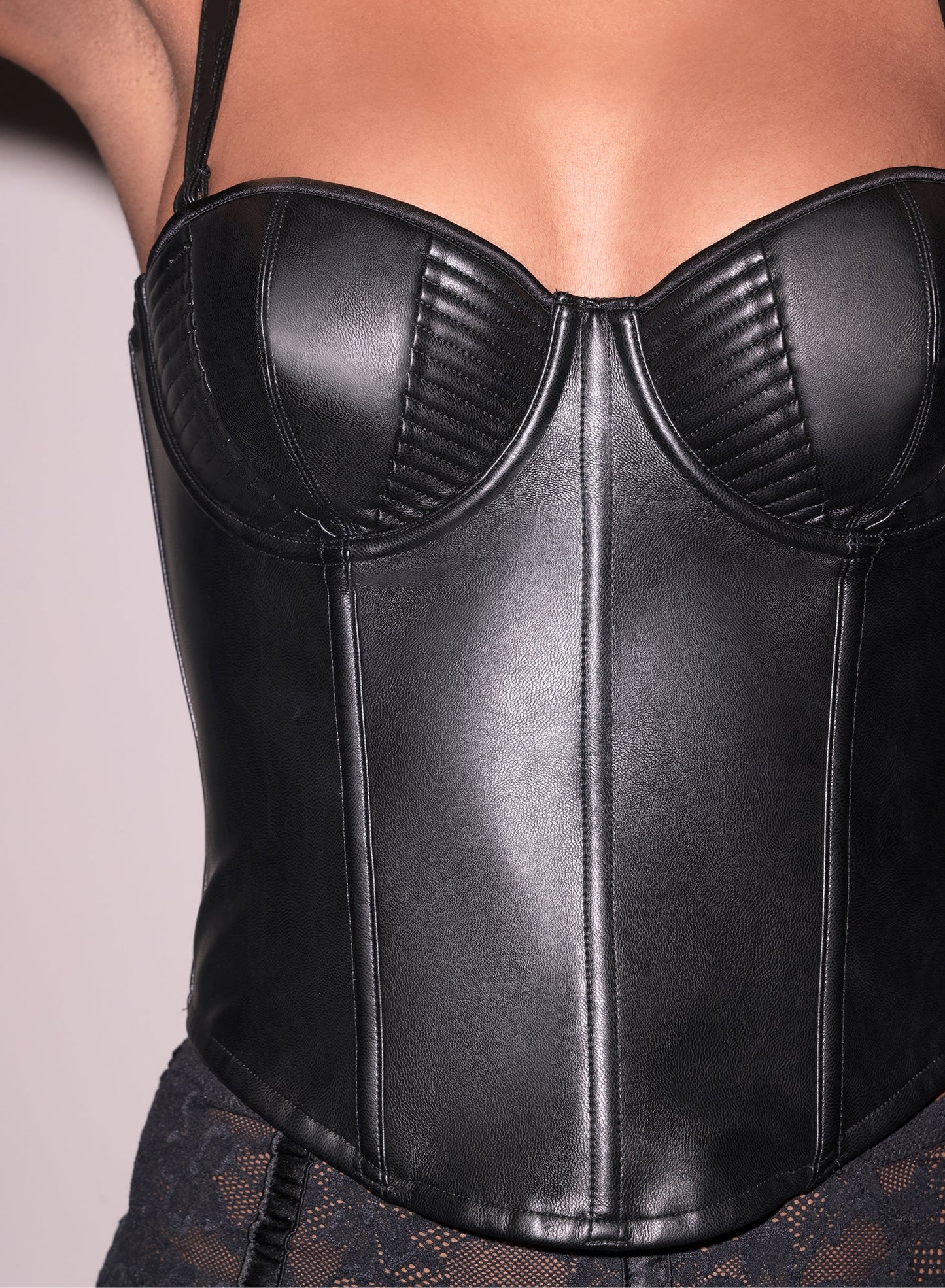 Fleur du Mal Black Vegan Leather Bustier Top