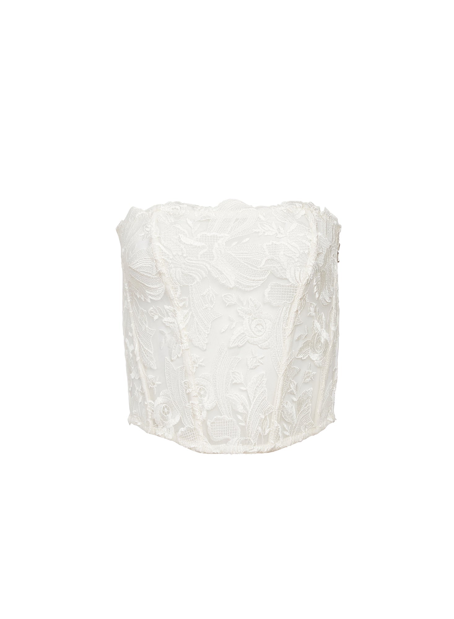 Fleur du Mal Ivory Lola Bow Embroidery Corset Top