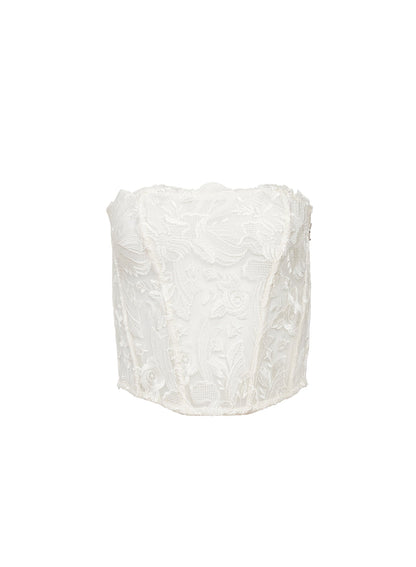 Fleur du Mal Ivory Lola Bow Embroidery Corset Top