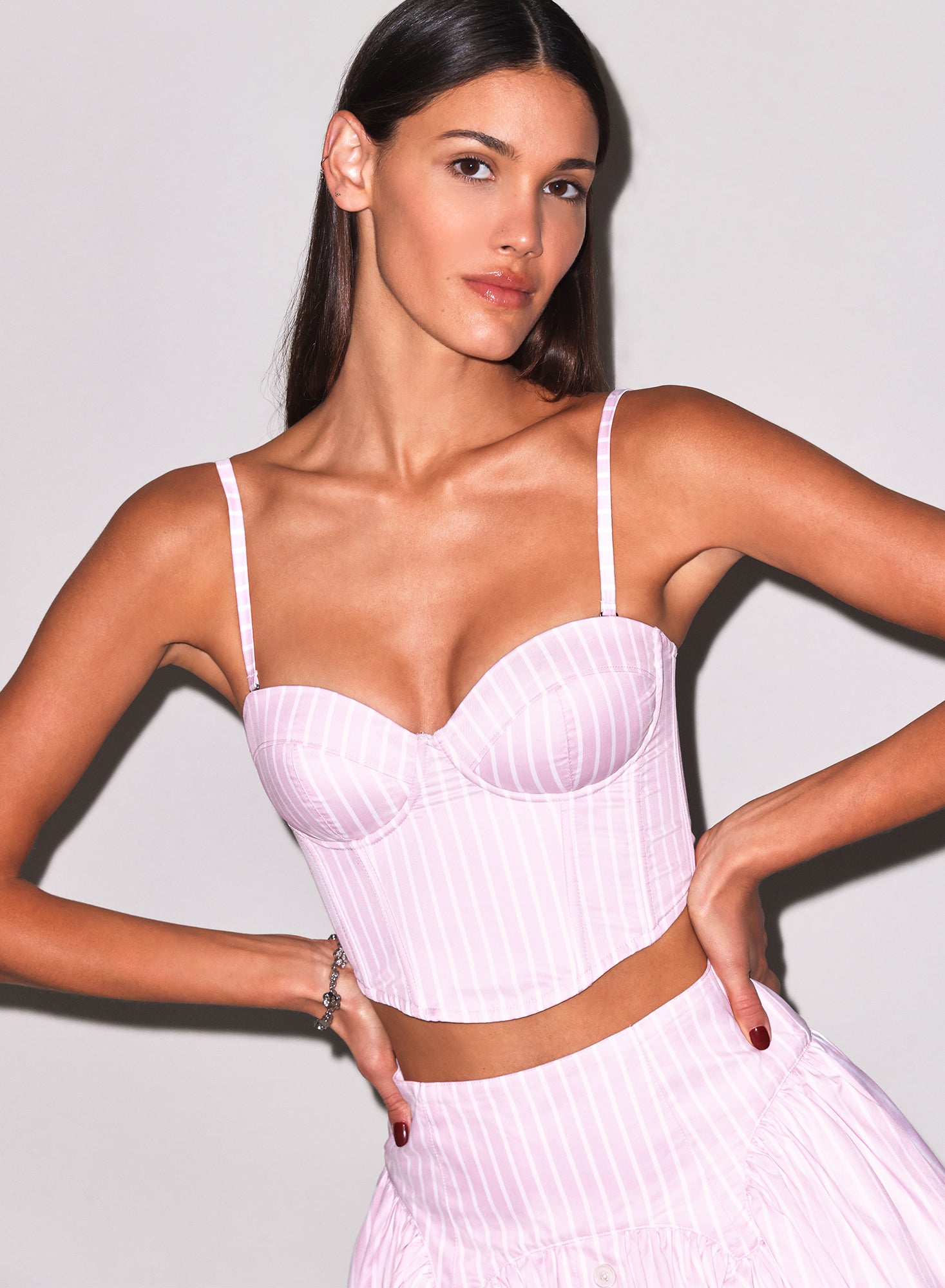 Fleur du Mal Pink Bubblegum Stripe Hampton Poplin Cropped Bustier