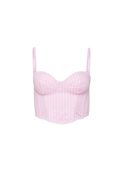 Fleur du Mal Pink Bubblegum Stripe Hampton Poplin Cropped Bustier