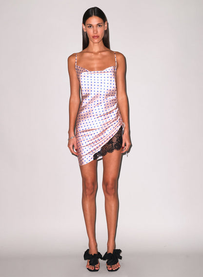 Fleur du Mal Small Blue Dot Silk Ruched Dress