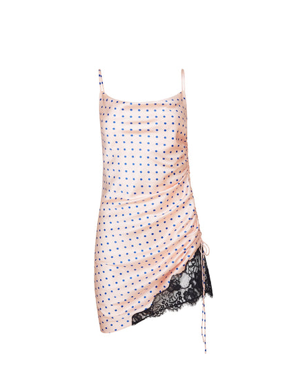 Fleur du Mal Small Blue Dot Silk Ruched Dress