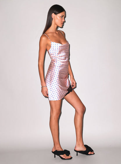 Fleur du Mal Small Blue Dot Silk Ruched Dress