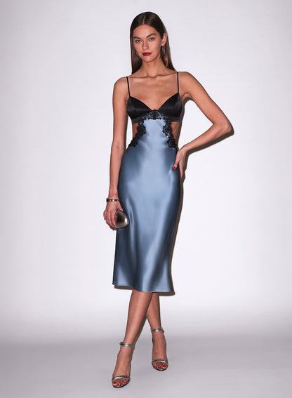 Fleur du Mal Blue Haze Silk & Lace Cutout Slip
