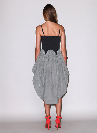 Fleur du Mal Black Stripe Poplin Corset Dress