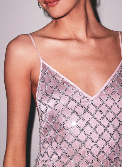 Fleur du Mal Silver Embellished Midi Dress