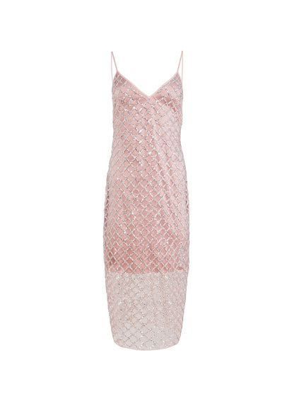 Fleur du Mal Silver Embellished Midi Dress