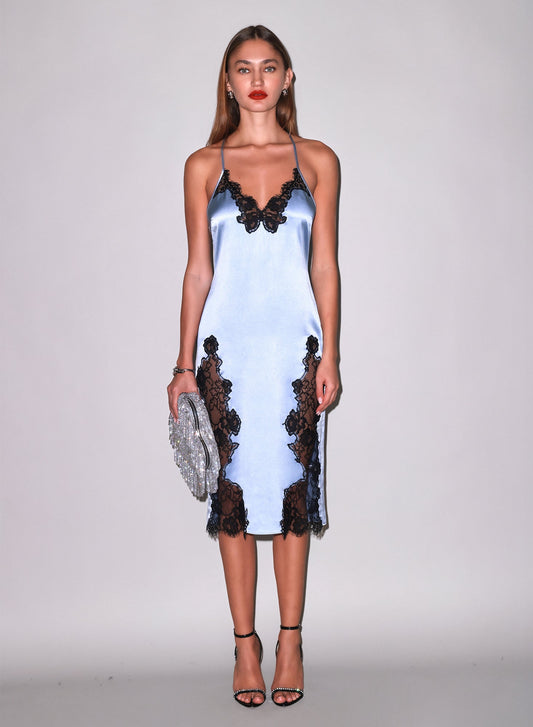 Fleur du Mal Blue Juliet Lace Applique Slip Dress