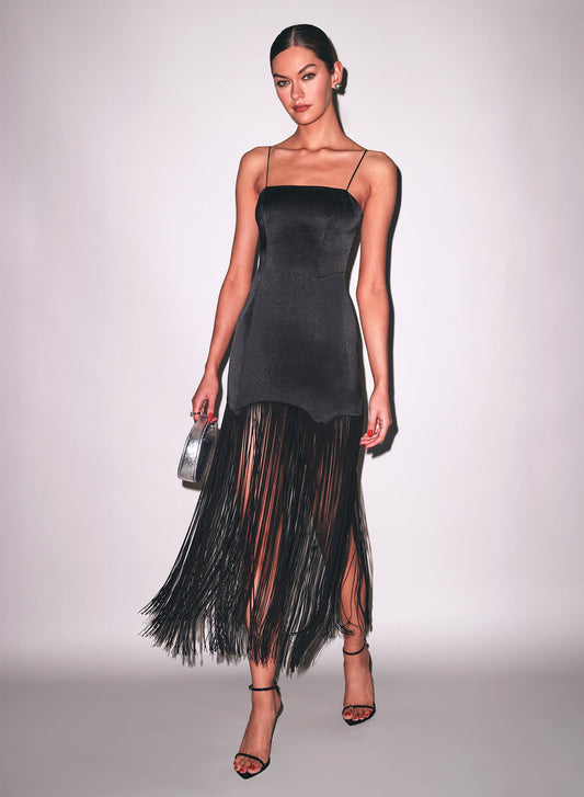 Fleur du Mal Black Fringe Maxi Dress