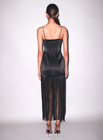 Fleur du Mal Black Fringe Maxi Dress